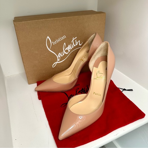 Christian Louboutin Shoes - Christian Louboutin Beige Patent Leather Iriza Pointed Toe Pumps EUR 38.5 US 8.5